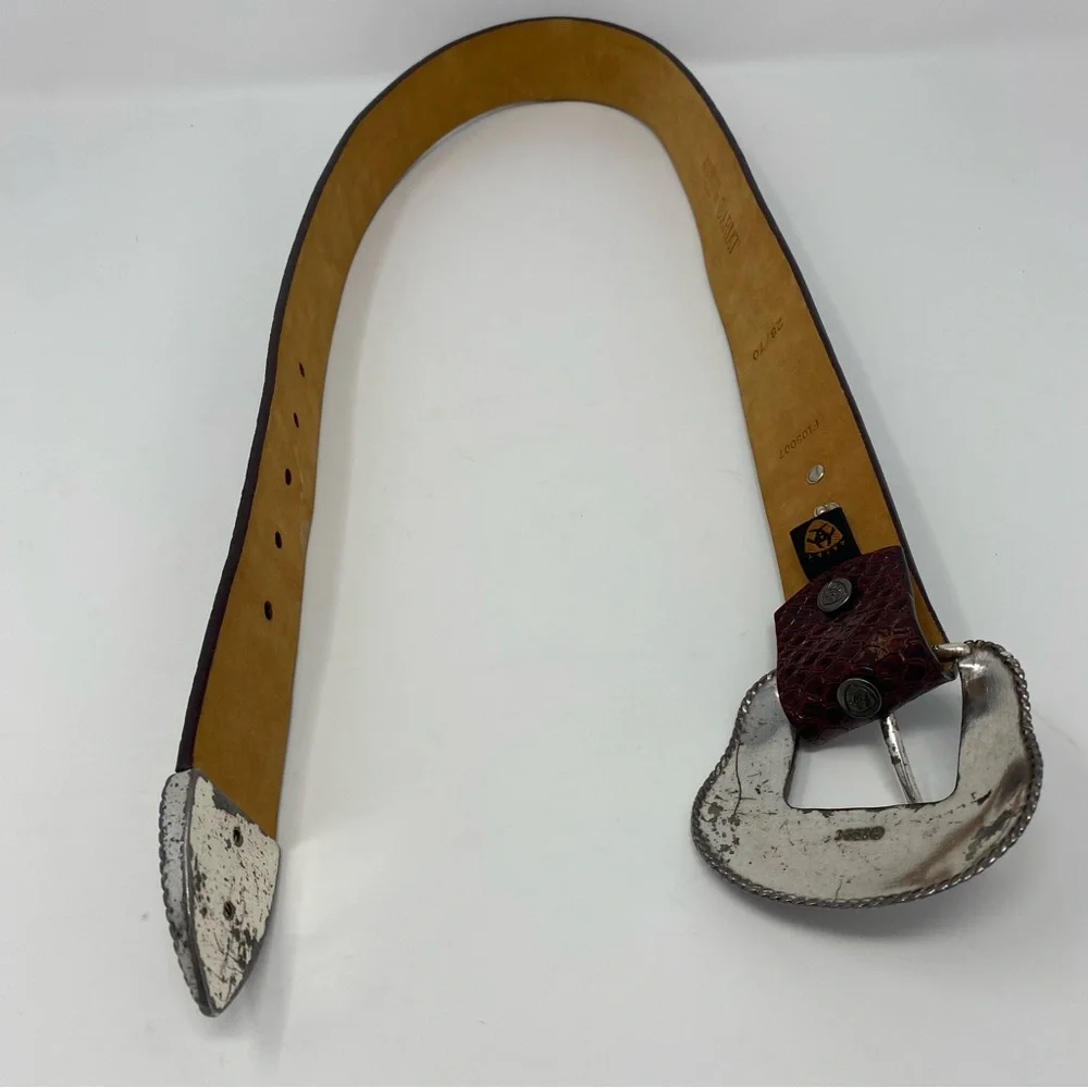 Ariat Sz S Burgundy Leather Purple Rhinestone Western Belt Silver Ornate buckle